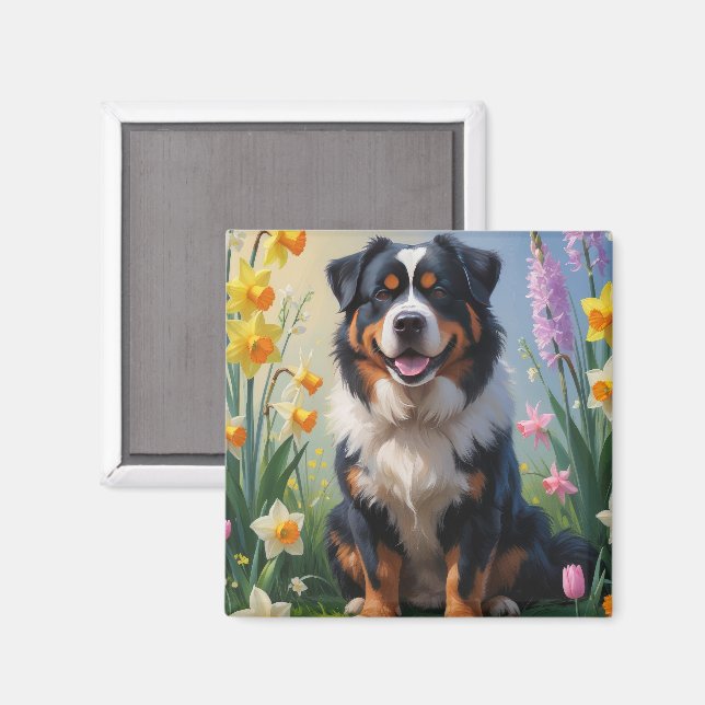 Íman Pintura de Flores da Primavera de Montanha de Bern (Front/Back)