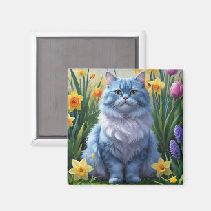 Íman Pintura de Flores da Primavera do Gato Azul Orient