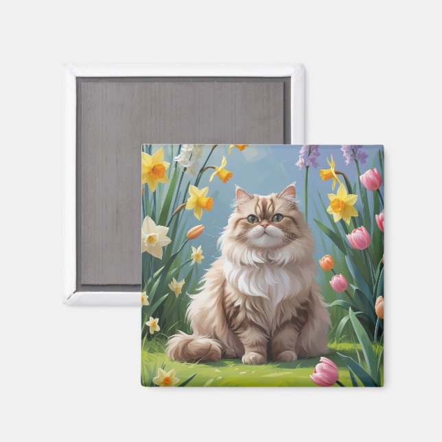 Íman Pintura de Flores da Primavera do Gato Persa (Front/Back)