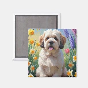 Íman Pintura de Flores de Cachorro Lhasa Apso