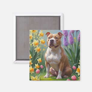 Íman Pintura de Flores de Cachorro Pitbull