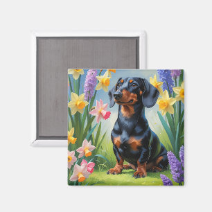 Íman Pintura de Flores de Cão de Dachshund