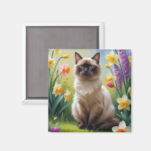 Íman Pintura de Flores de Gato Siamês