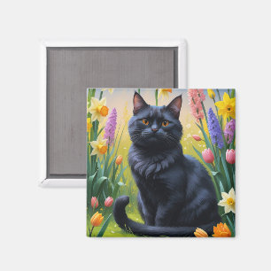 Íman Pintura de Flores de Mola de Gato Negro