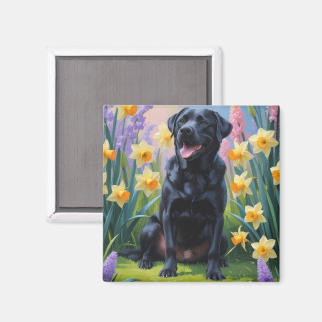 Íman Pintura de Flores de Primavera com Cachorro Labrad (Front/Back)