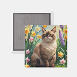 Íman Pintura de Flores de Primavera de Gato Abissínio