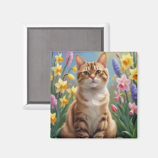 Íman Pintura de Flores de Primavera de Gato Bengal (Front/Back)