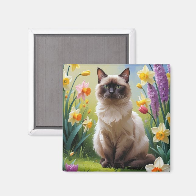 Íman Pintura de Flores de Primavera de Gato Siames (Front/Back)