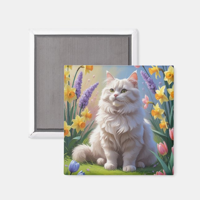 Íman Pintura de Flores de Primavera de Gato Siberiano (Front/Back)