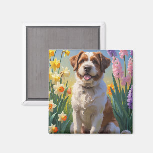 Íman Pintura de Flores de Primavera do Cão Bouviers Des