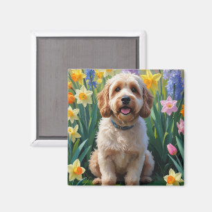 Íman Pintura de Flores de Primavera do Cão Cockapoo