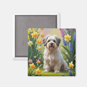 Íman Pintura de Flores de Primavera do Cão Havanês