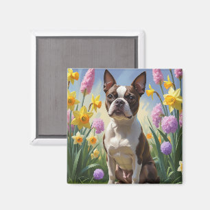 Íman Pintura de Flores de Primavera do Cão Terrier de B