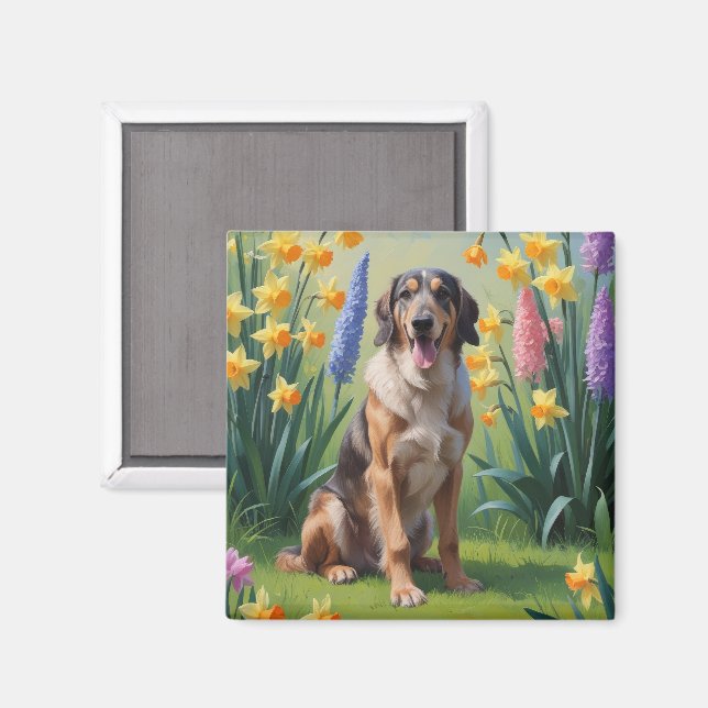 Íman Pintura de Flores de Primavera do Cão Wolfhound (Front/Back)
