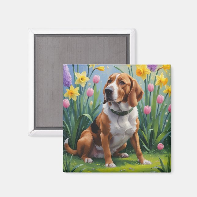 Íman Pintura de Flores de Primavera do Treeing Walker C (Front/Back)