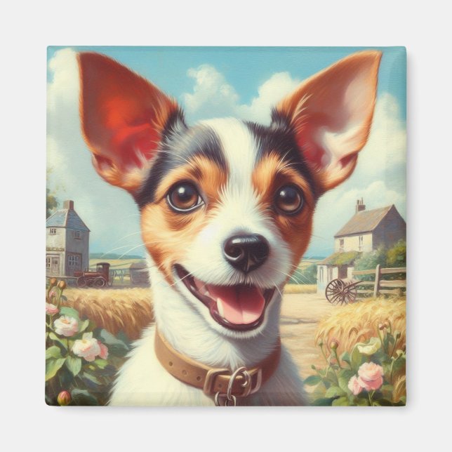 Íman Pintura de Fox Terrier com Toy (Frente)
