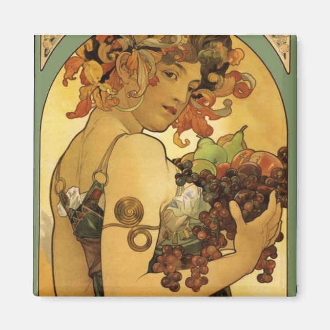 Íman Pintura de Fruta Alphonse Mucha (Frente)
