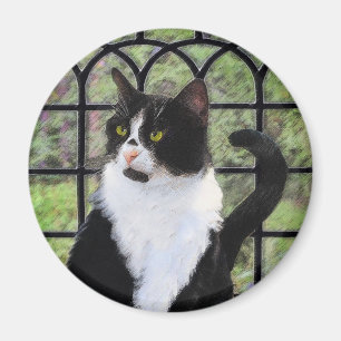 Íman Pintura de Gato Tuxedo - Arte de Gato Original Cus