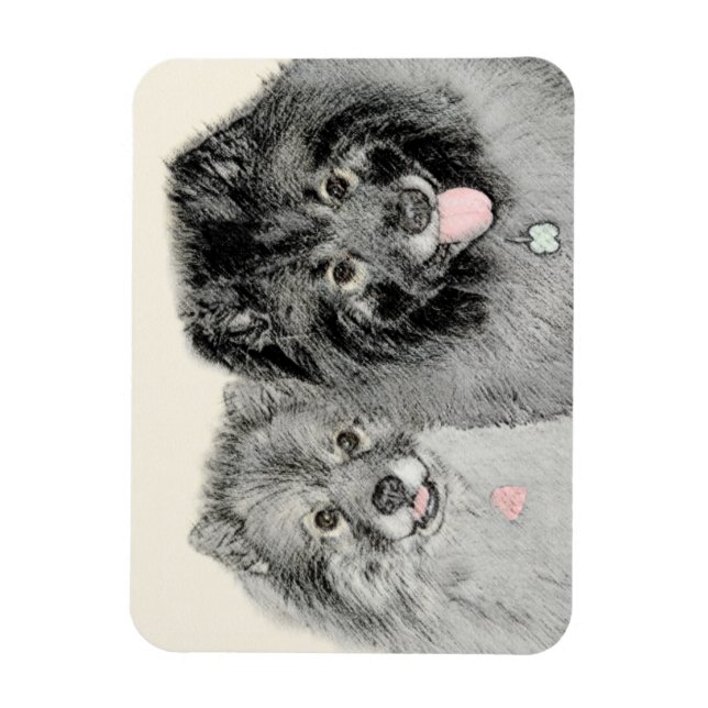 Íman Pintura de Keeshond, Mãe e Filho - Arte Original d (Vertical)