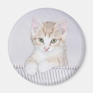 Íman Pintura de Kitten Amarelo - Arte Original para Gat