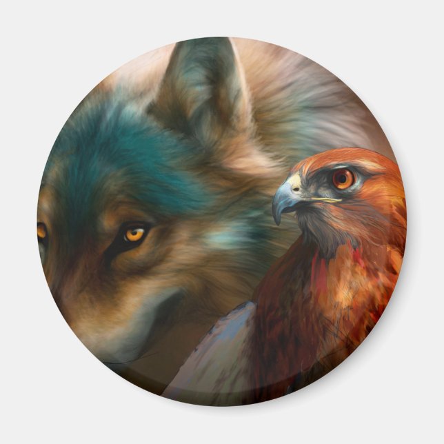Íman Pintura de lobo e águia (Frente)