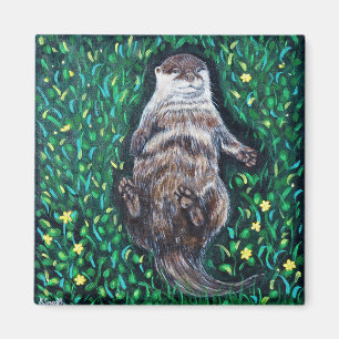 Íman Pintura de Lontra do Rio Relaxado
