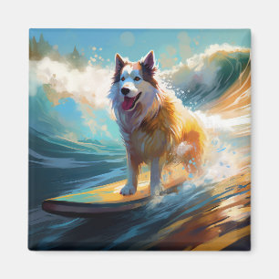 Íman Pintura de Malamute do Alasca Surfando na Praia