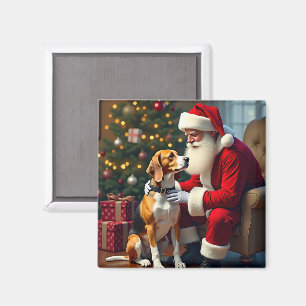 Íman Pintura de Natal do Beagle Encontra Papai Noel