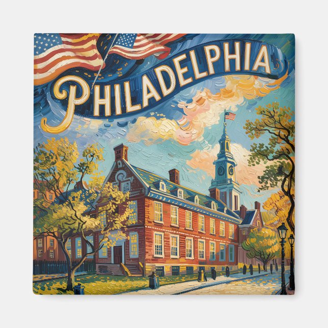 Íman Pintura de Philadelphia Independence Hall Van Gogh (Frente)
