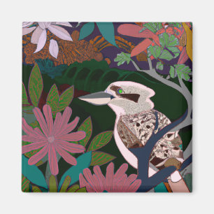 Íman Pintura de plantas de pássaros tropicais Kookaburr