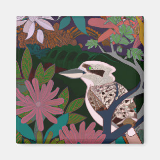 Íman Pintura de plantas de pássaros tropicais Kookaburr