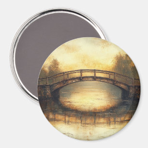Íman Pintura de Ponte Vintage Sobre o Rio no Campo