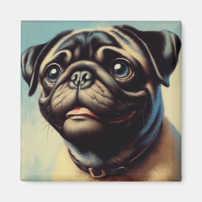 Íman Pintura de Pug Retro (Frente)