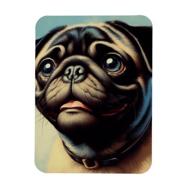 Íman Pintura de Pug Retro (Vertical)