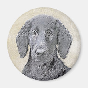 Íman Pintura De Retriever Revestida Plana - Arte De Cã