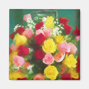 Íman Pintura de Rose Bouquet - Arte Flor Original Custa