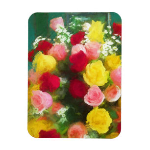 Íman Pintura de Rose Bouquet - Arte Flor Original Custa