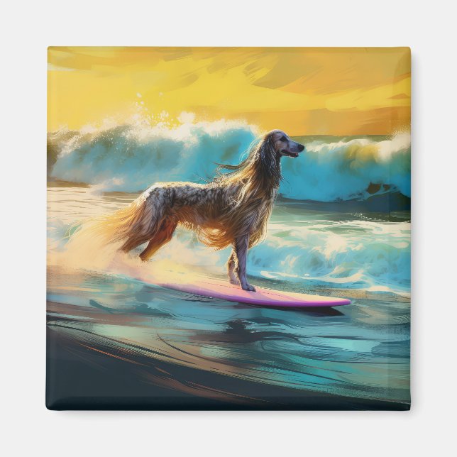 Íman Pintura de surf em praia de hound afegã (Frente)