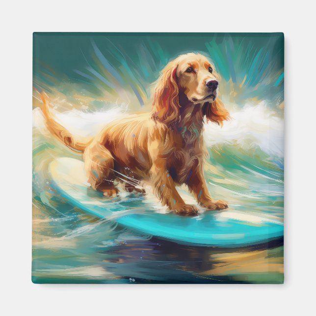 Íman Pintura de surf em praia em Cocker Spaniel (Frente)