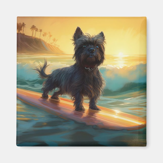 Íman Pintura de Surf na Praia de Affenpinscher (Frente)