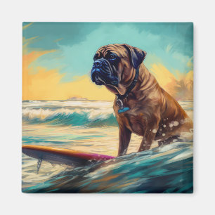 Íman Pintura de Surf na Praia de Bullmastiff
