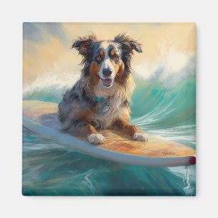 Íman Pintura de Surf na Praia do Australian Shepherd