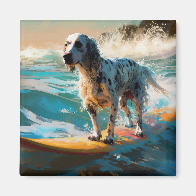 Íman Pintura de Surf na Praia do Setter Inglês (Frente)