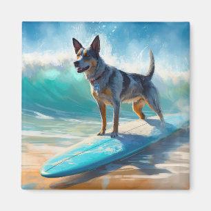 Íman Pintura de Surfe em Praia Blue Heeler