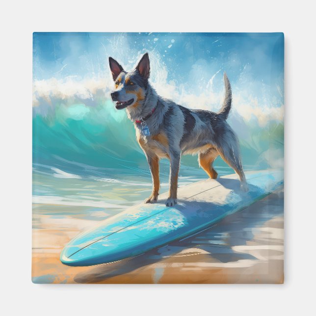 Íman Pintura de Surfe em Praia Blue Heeler (Frente)