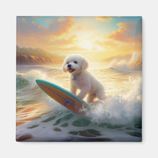 Íman Pintura de surfe na praia de Bichon Frise (Frente)