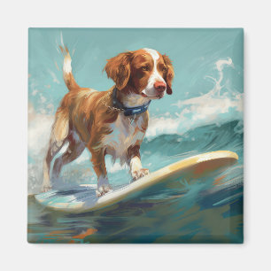 Íman Pintura de surfe na praia de Brittany Spaniel