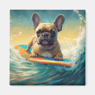 Íman Pintura de surfe na praia do Buldogue francês