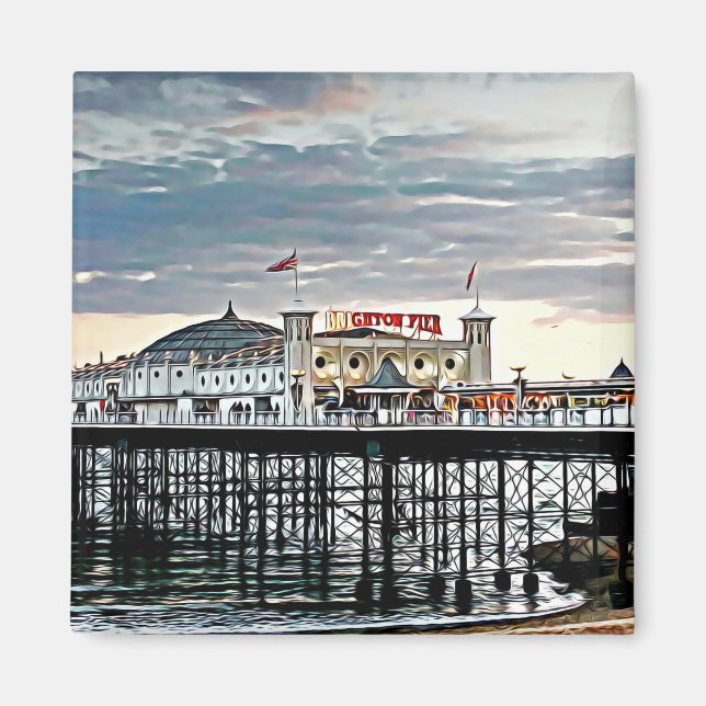 Íman Pintura digital Brighton Pier & Cloudy Sky (Frente)