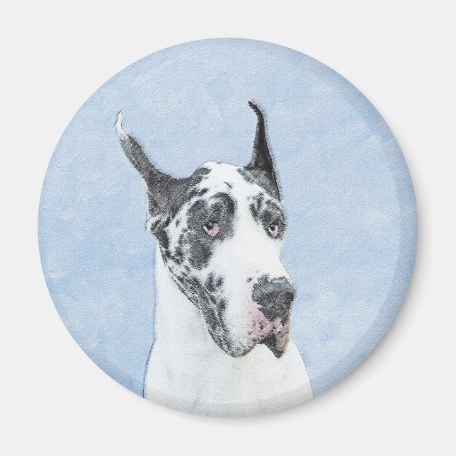Íman Pintura do Dogue Alemão (Arlequim) - Arte Original (Frente)